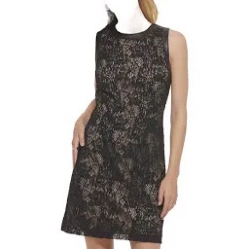 TOMMY HILFINGER: BLACK LACE DRESS WITH BLACK LEATHER TRIM SIZE 4